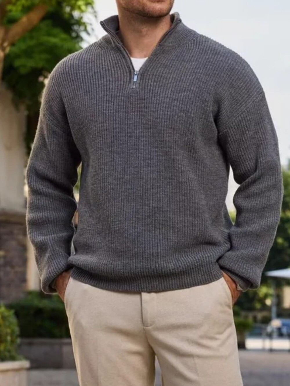 Men’s Gray Ribbed Quarter-Zip Sweater | New in Packaging